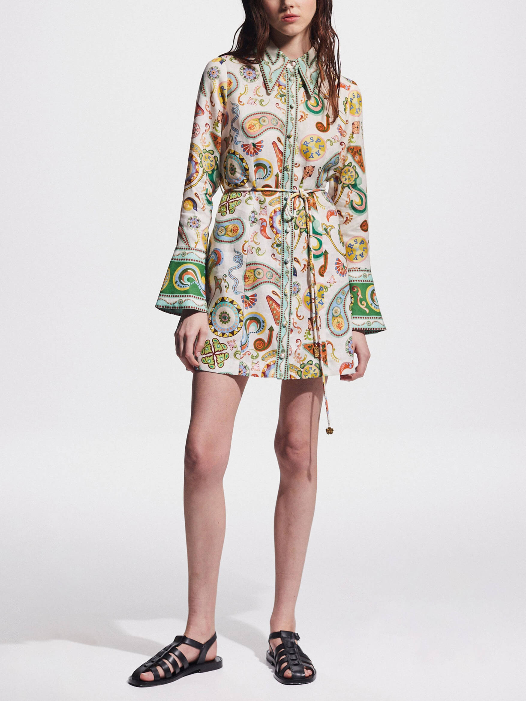 Exquisite And Fashionable Printed Trumpet Sleeve Mini Dress Mssaz Desses