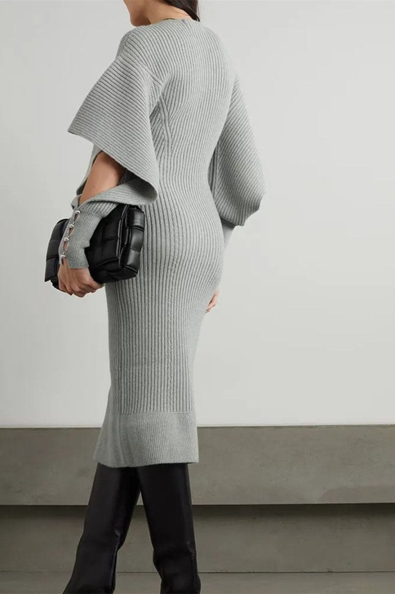 Alberta Cut-out Batwing Sleeve Midi Knit Dress Mssaz Desses