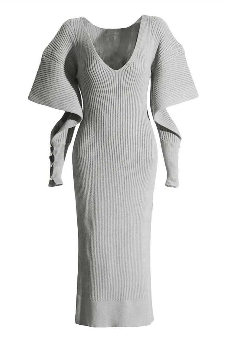 Alberta Cut-out Batwing Sleeve Midi Knit Dress Mssaz Desses