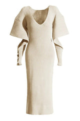 Alberta Cut-out Batwing Sleeve Midi Knit Dress Mssaz Desses