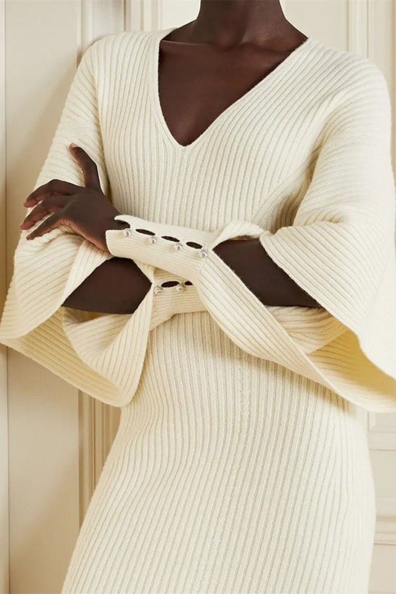 Alberta Cut-out Batwing Sleeve Midi Knit Dress Mssaz Desses