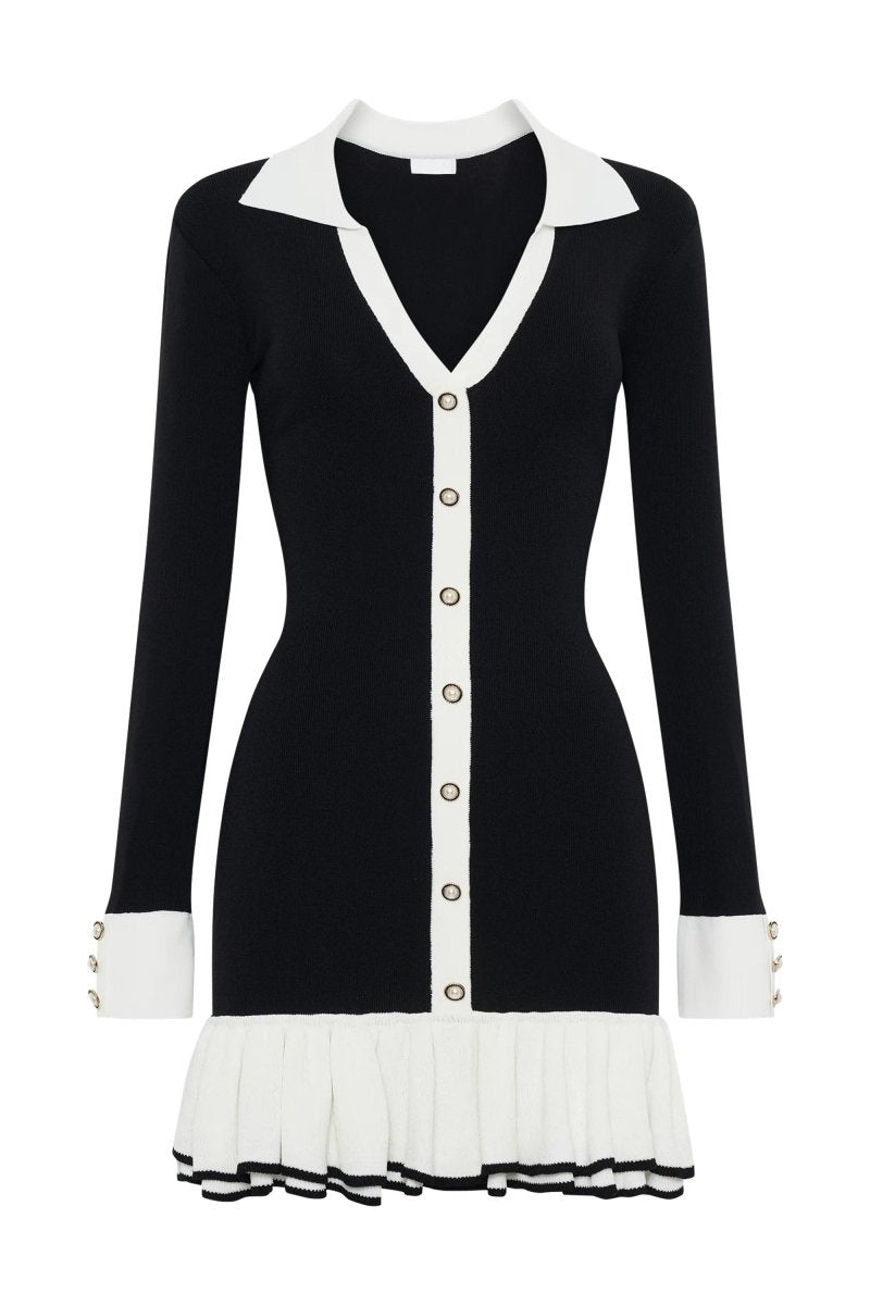 Alexia Contrast Ruffle Bow Mini Knit Dress Mssaz Desses