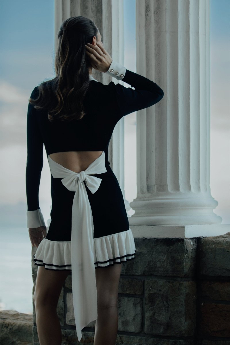 Alexia Contrast Ruffle Bow Mini Knit Dress Mssaz Desses