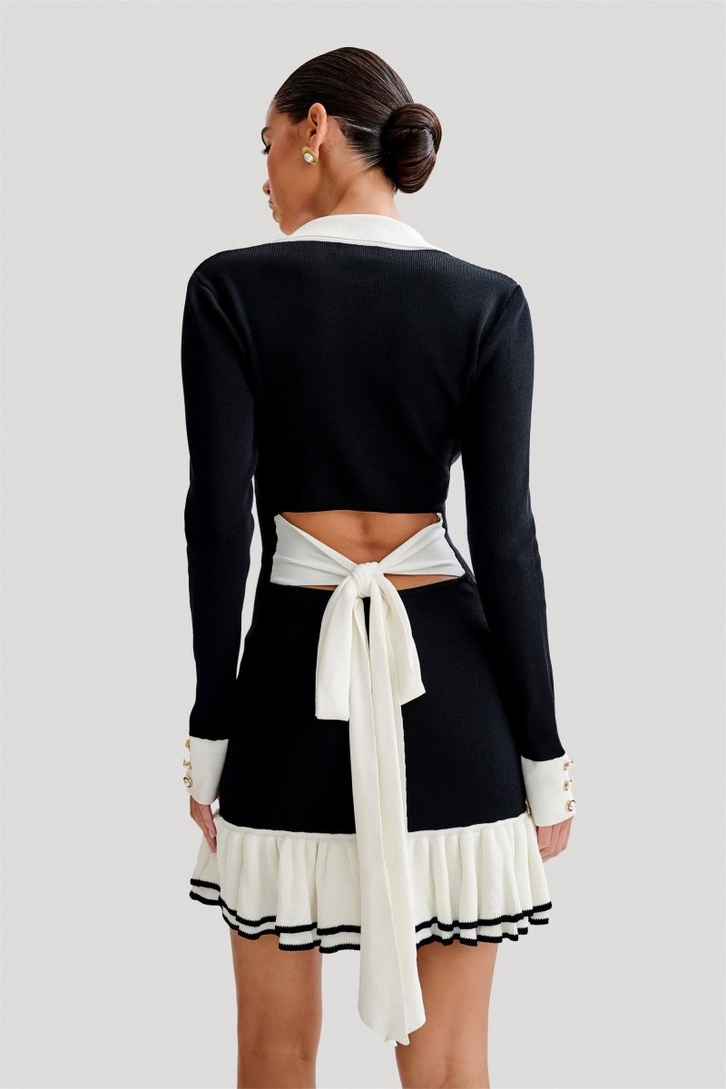 Alexia Contrast Ruffle Bow Mini Knit Dress Mssaz Desses