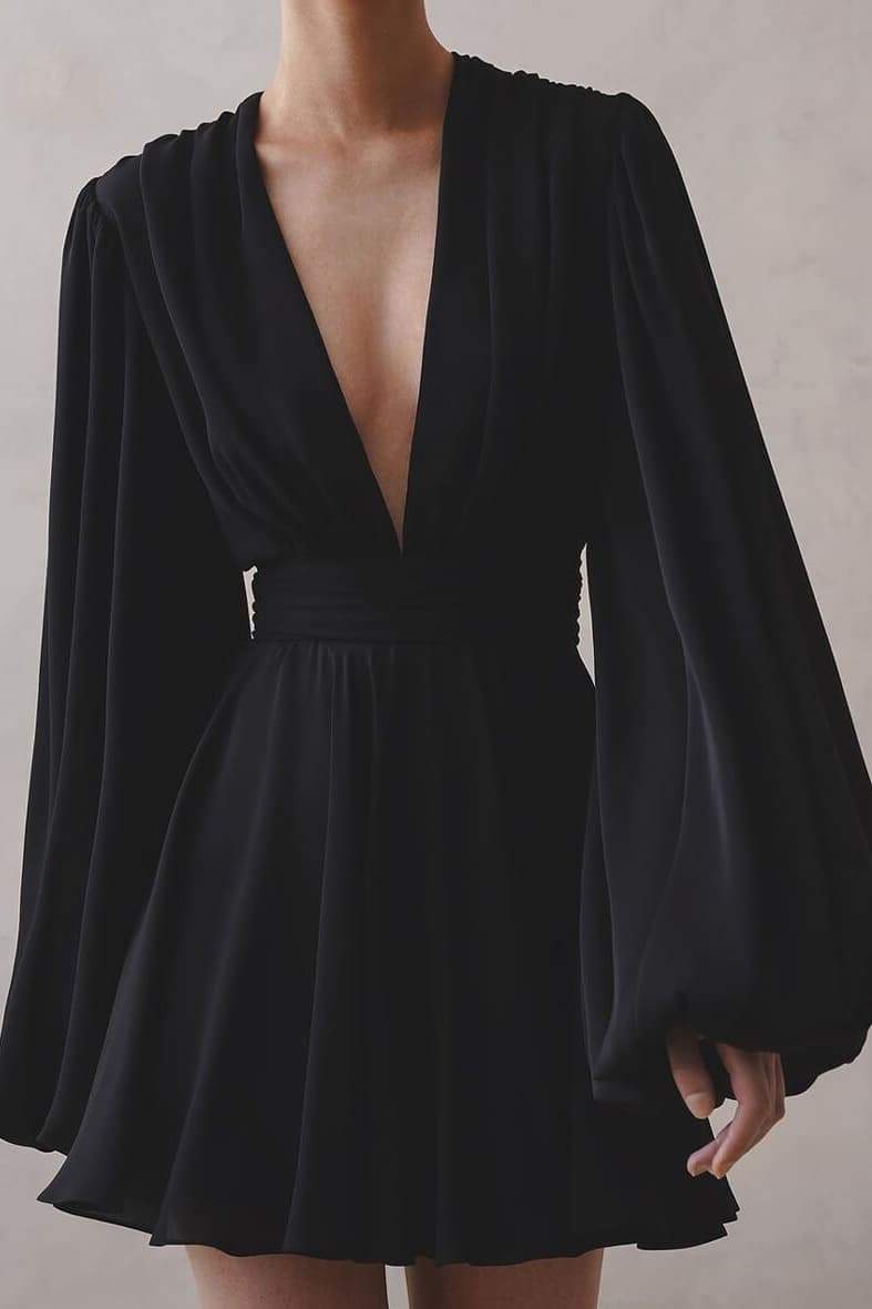 Amelia Deep V Neck Mini Dress Mssaz Desses