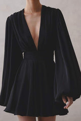 Amelia Deep V Neck Mini Dress Mssaz Desses