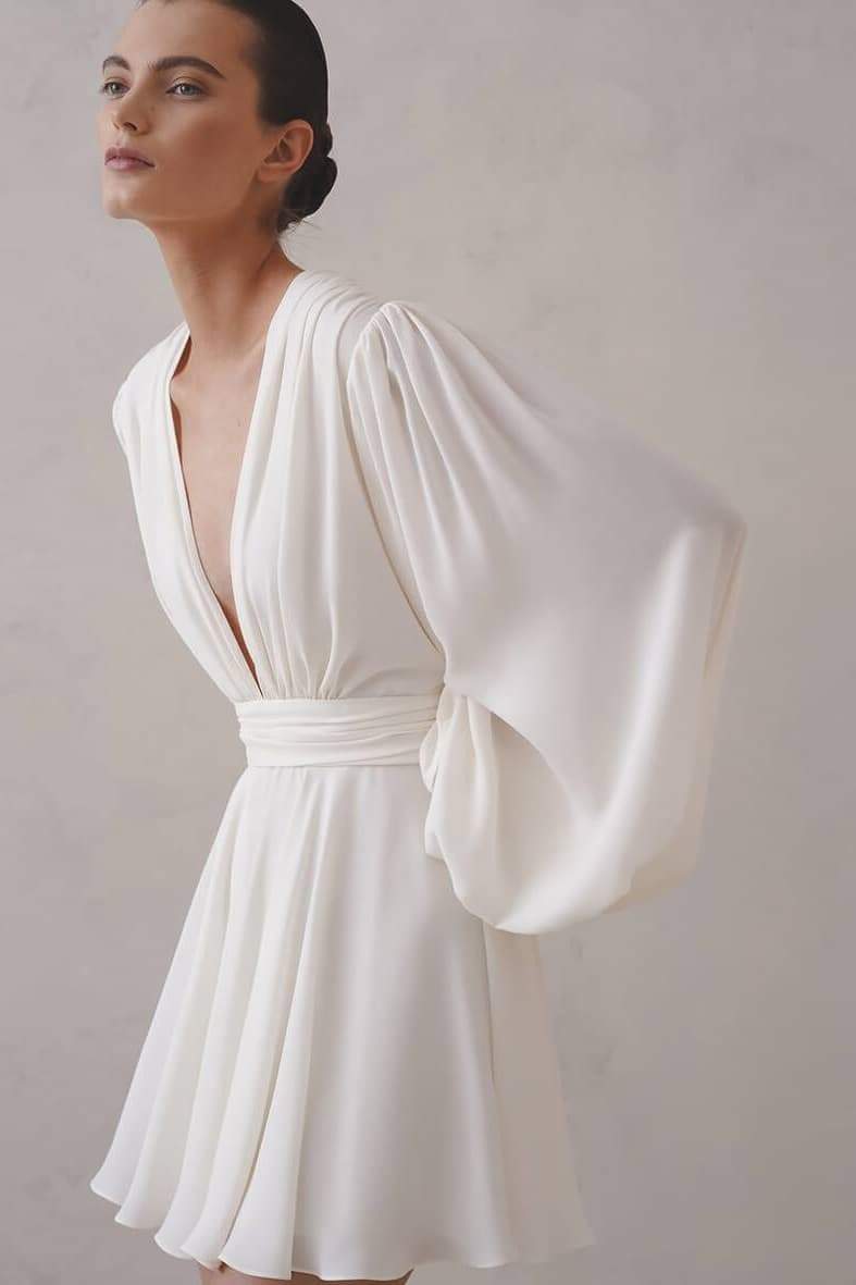 Amelia Deep V Neck Mini Dress Mssaz Desses