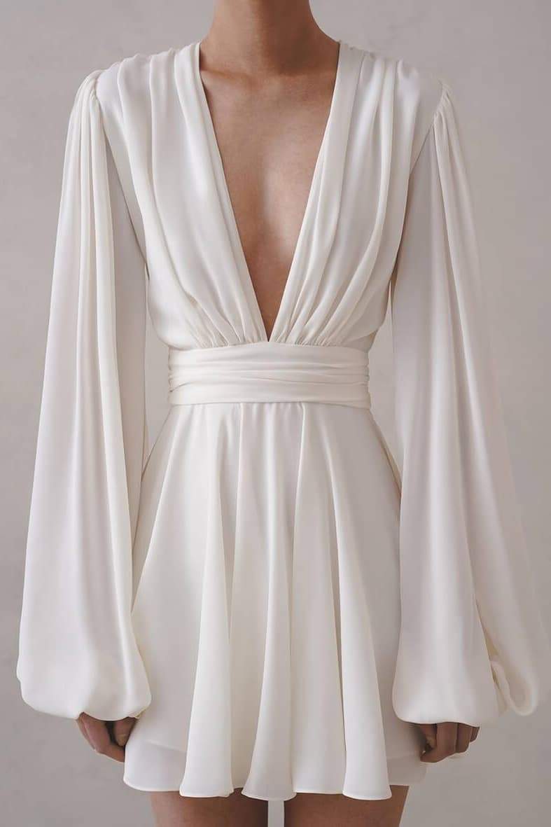 Amelia Deep V Neck Mini Dress Mssaz Desses