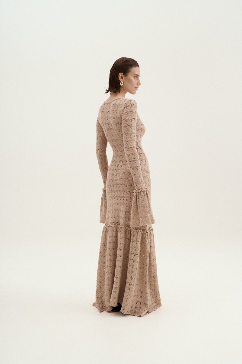 Anna Round Neck Flared Cuff Knitted Maxi Dress Mssaz Desses