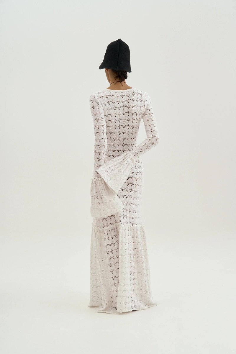 Anna Round Neck Flared Cuff Knitted Maxi Dress Mssaz Desses