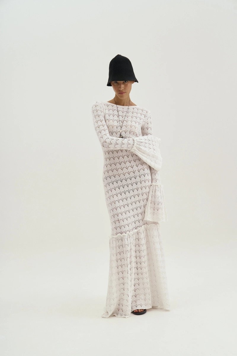 Anna Round Neck Flared Cuff Knitted Maxi Dress Mssaz Desses