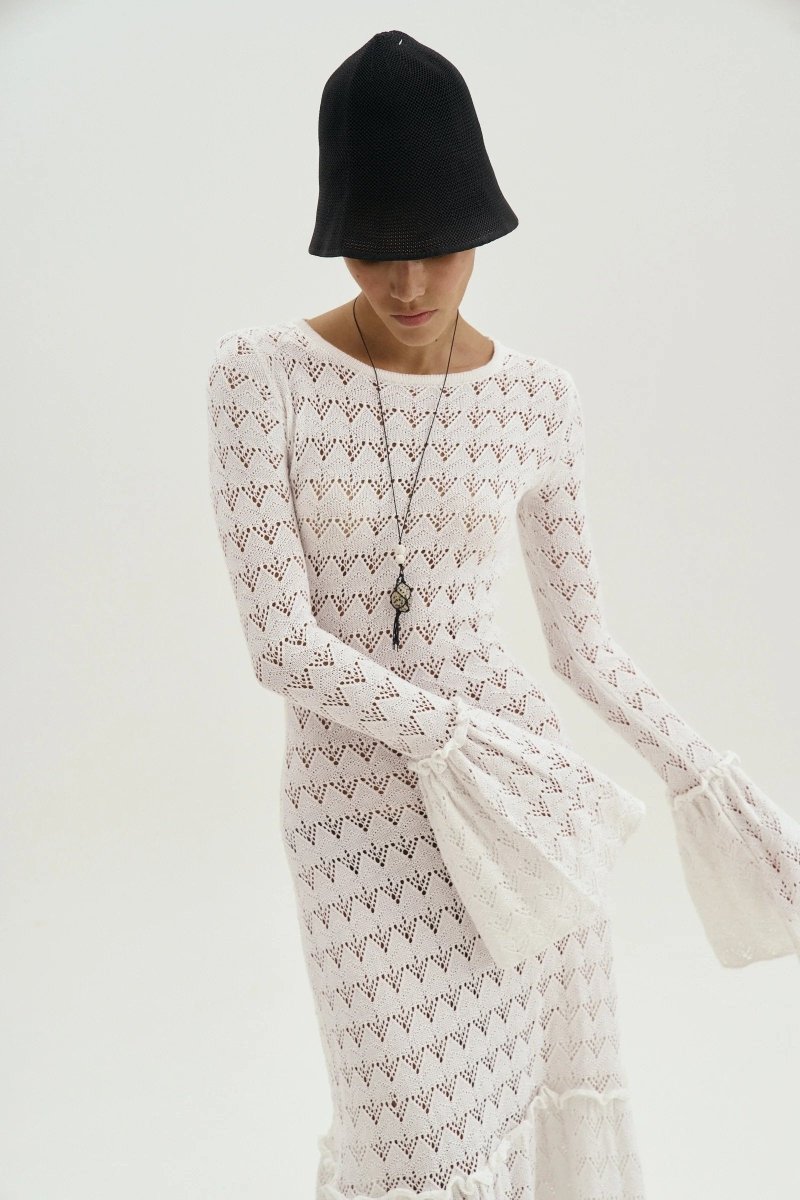 Anna Round Neck Flared Cuff Knitted Maxi Dress Mssaz Desses