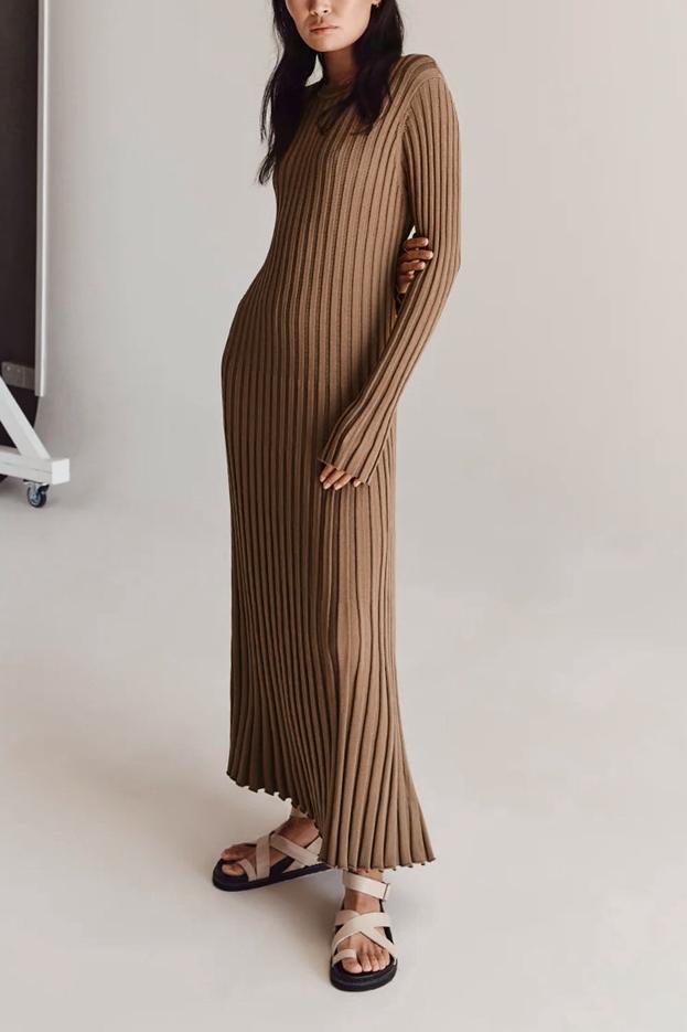 Antonia Rib Flare Maxi Knit Dress Mssaz Desses
