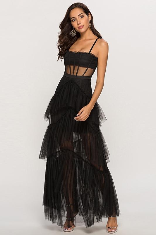 Arlene Corset Leayered Mesh Slip Maxi Dress Mssaz Desses