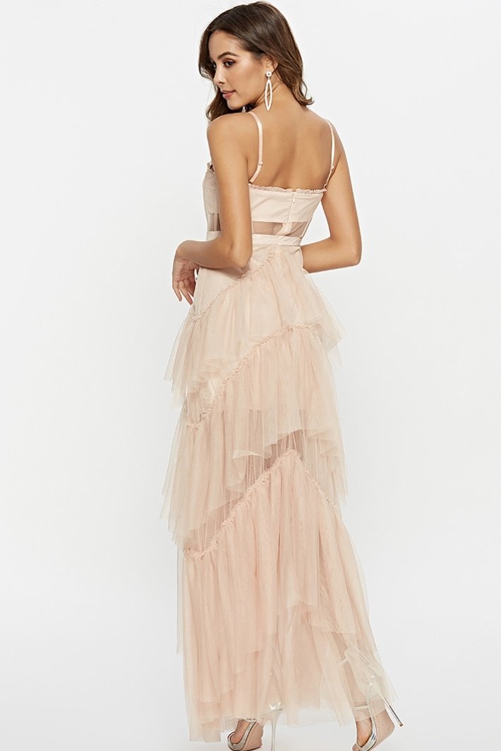 Arlene Corset Leayered Mesh Slip Maxi Dress Mssaz Desses