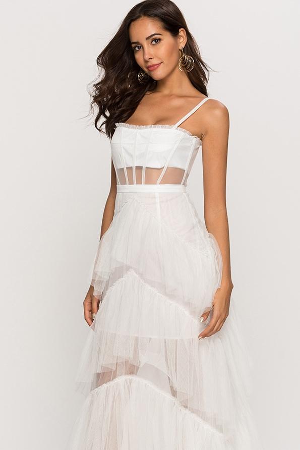 Arlene Corset Leayered Mesh Slip Maxi Dress Mssaz Desses