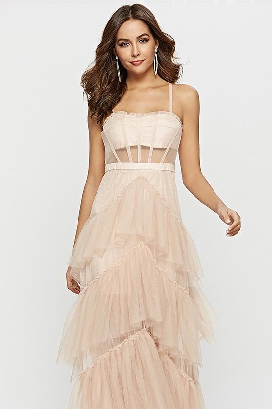 Arlene Corset Leayered Mesh Slip Maxi Dress Mssaz Desses