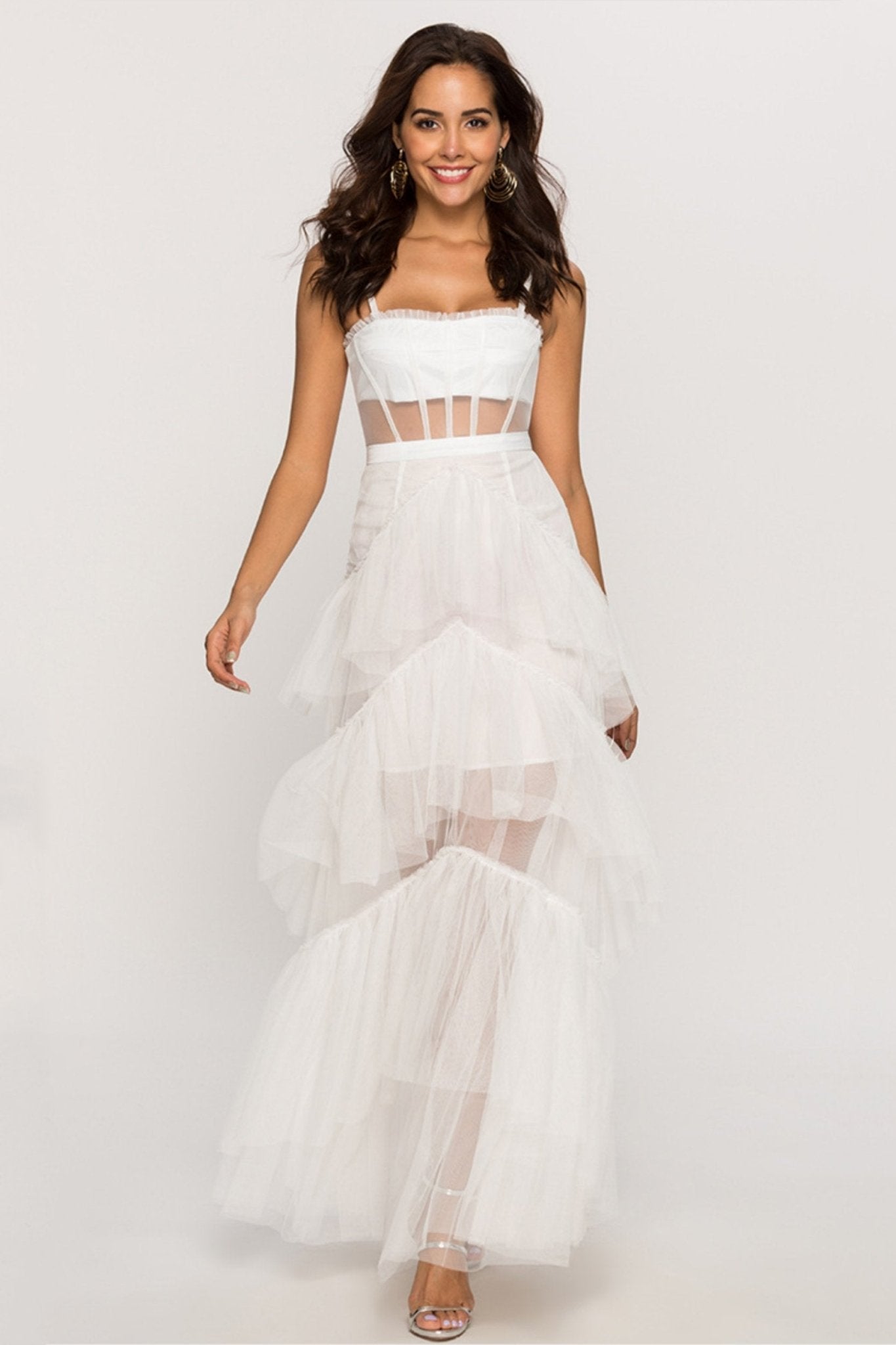 Arlene Corset Leayered Mesh Slip Maxi Dress Mssaz Desses