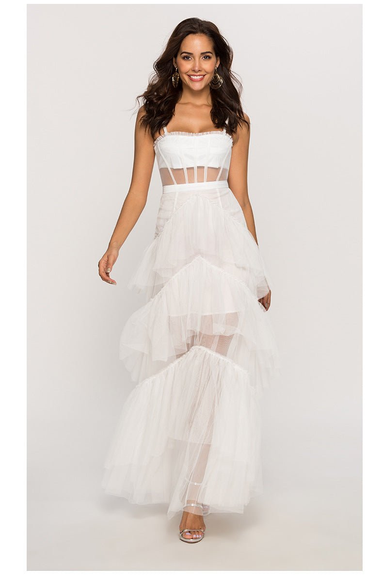Arlene Corset Leayered Mesh Slip Maxi Dress Mssaz Desses