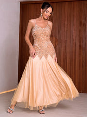 Contrast Sequins Mesh Panel Prom Dress Mssaz Desses