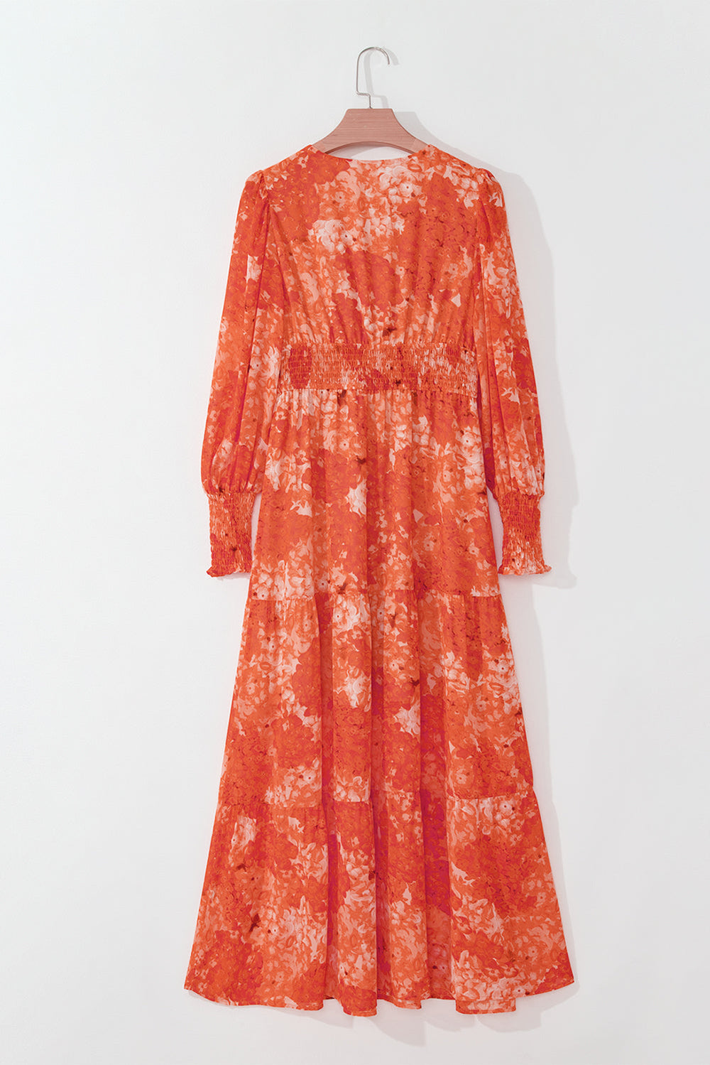 Orange Boho Floral Bishop Sleeve V Neck Tiered Maxi Dress Mssaz Desses