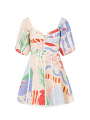 Modern Sophisticated Art Graffiti Floral Print Mini Dress Mssaz Desses