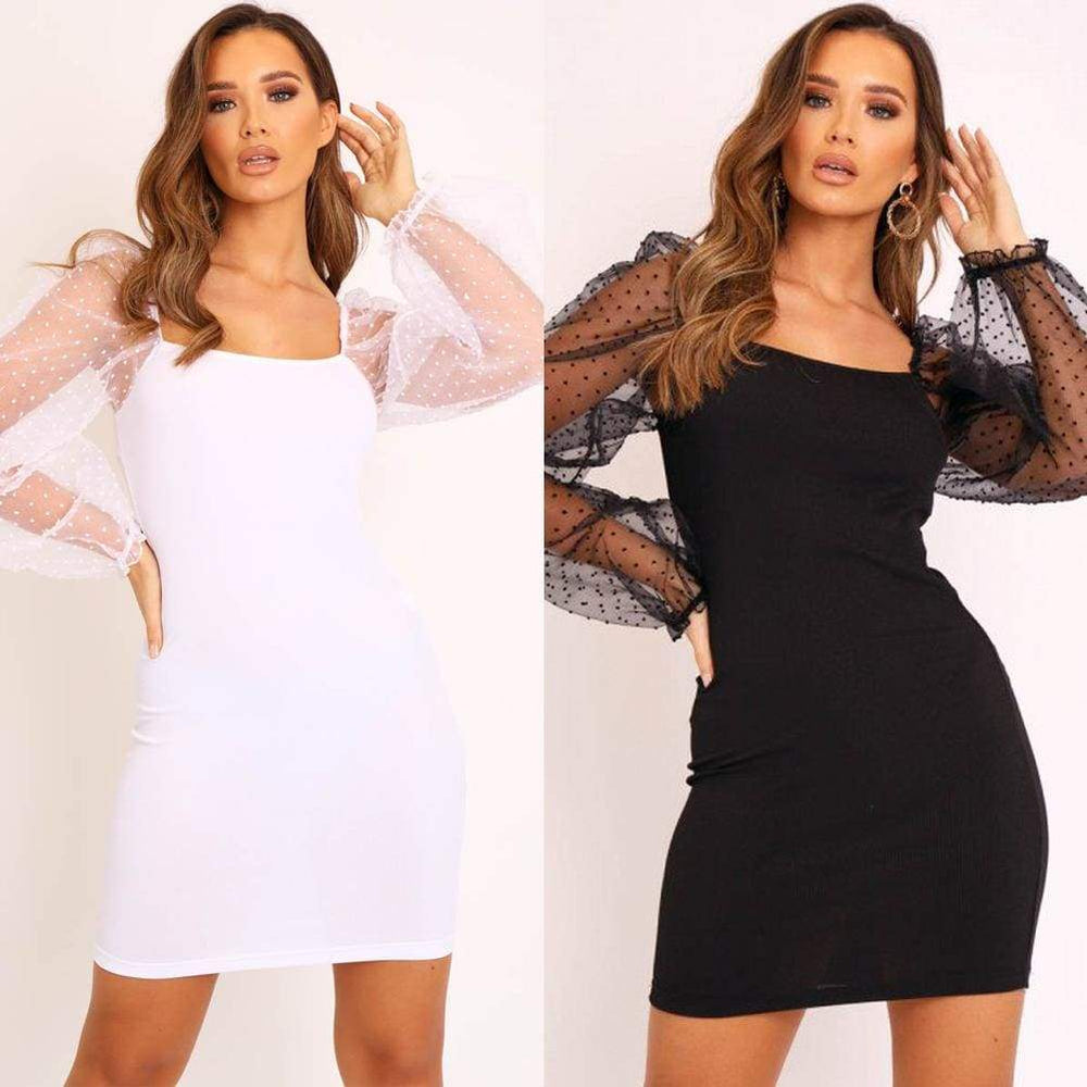 Bodycon Dress Slim Sheath Mesh Long Sleeve Dress Mssaz Desses