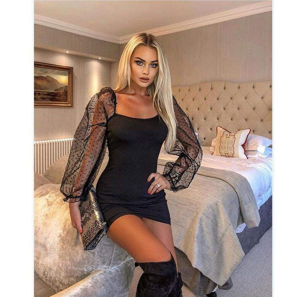 Bodycon Dress Slim Sheath Mesh Long Sleeve Dress Mssaz Desses