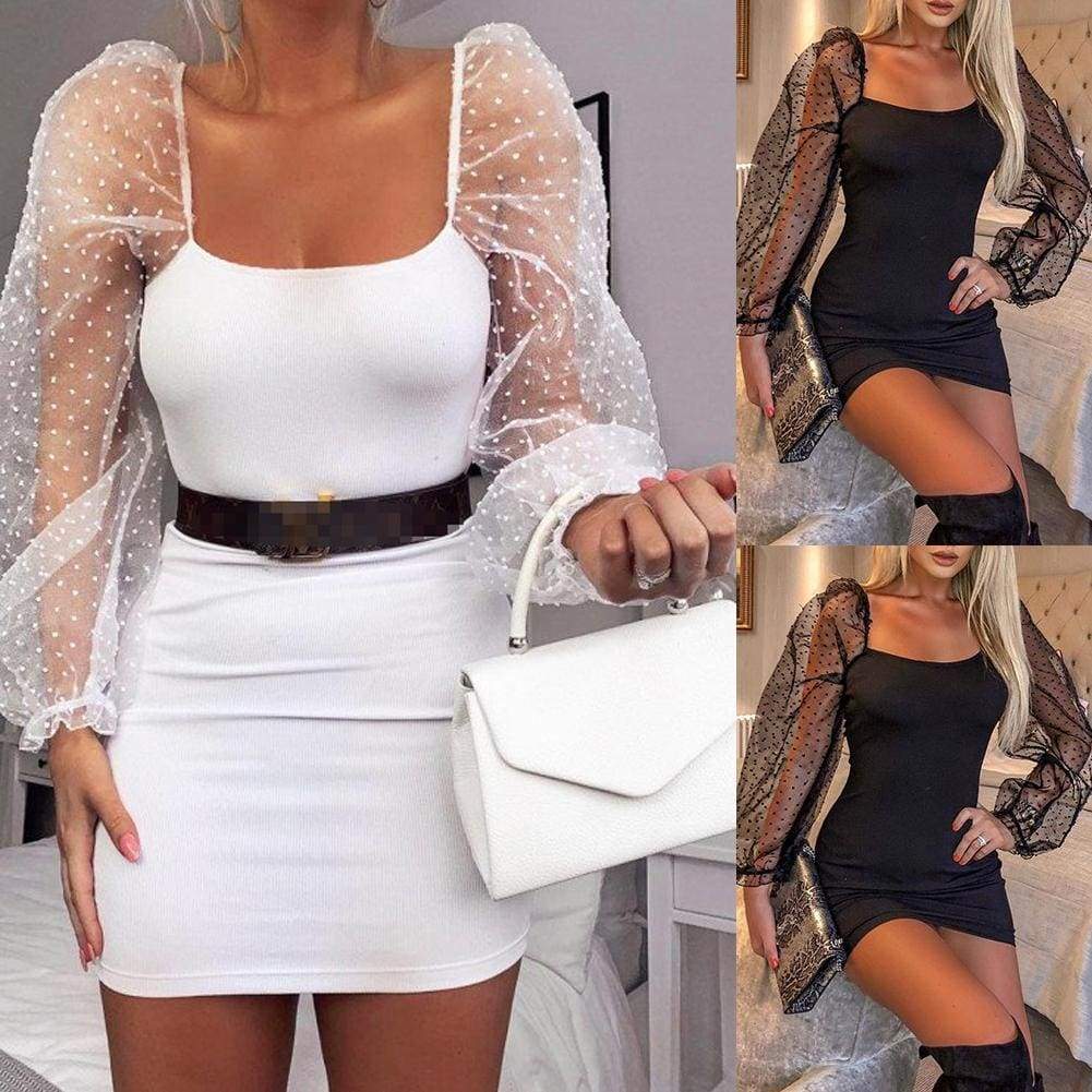 Bodycon Dress Slim Sheath Mesh Long Sleeve Dress Mssaz Desses