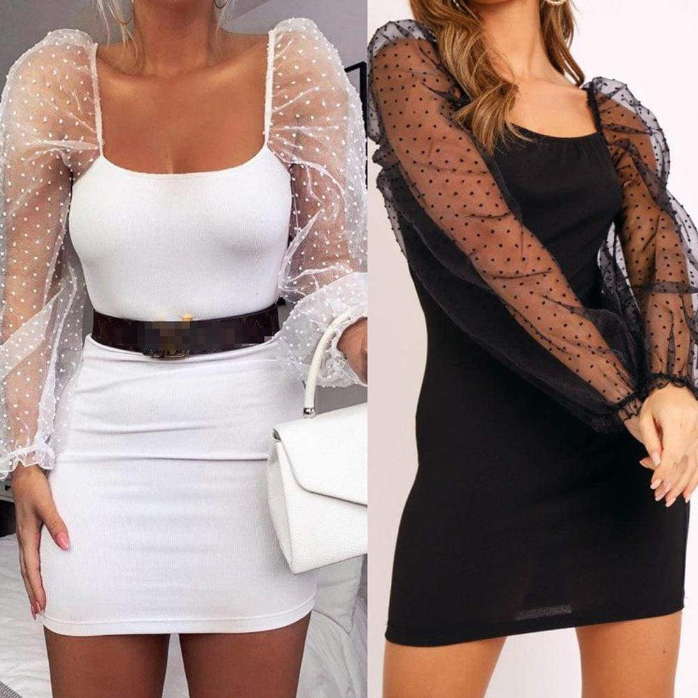 Bodycon Dress Slim Sheath Mesh Long Sleeve Dress Mssaz Desses