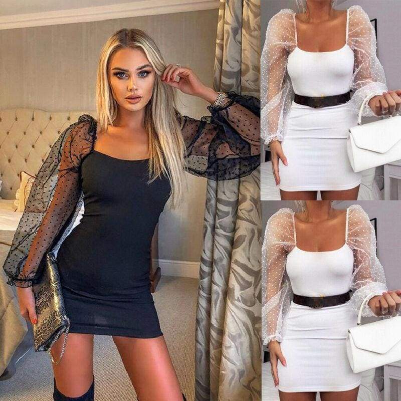 Bodycon Dress Slim Sheath Mesh Long Sleeve Dress Mssaz Desses