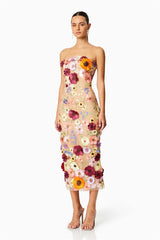Belle Embroidered Floral Strapless Midi Dress Mssaz Desses