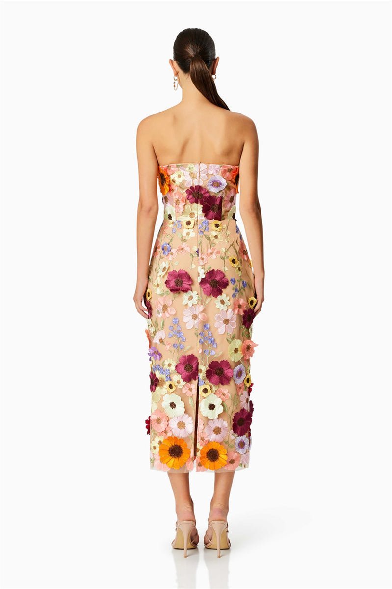 Belle Embroidered Floral Strapless Midi Dress Mssaz Desses