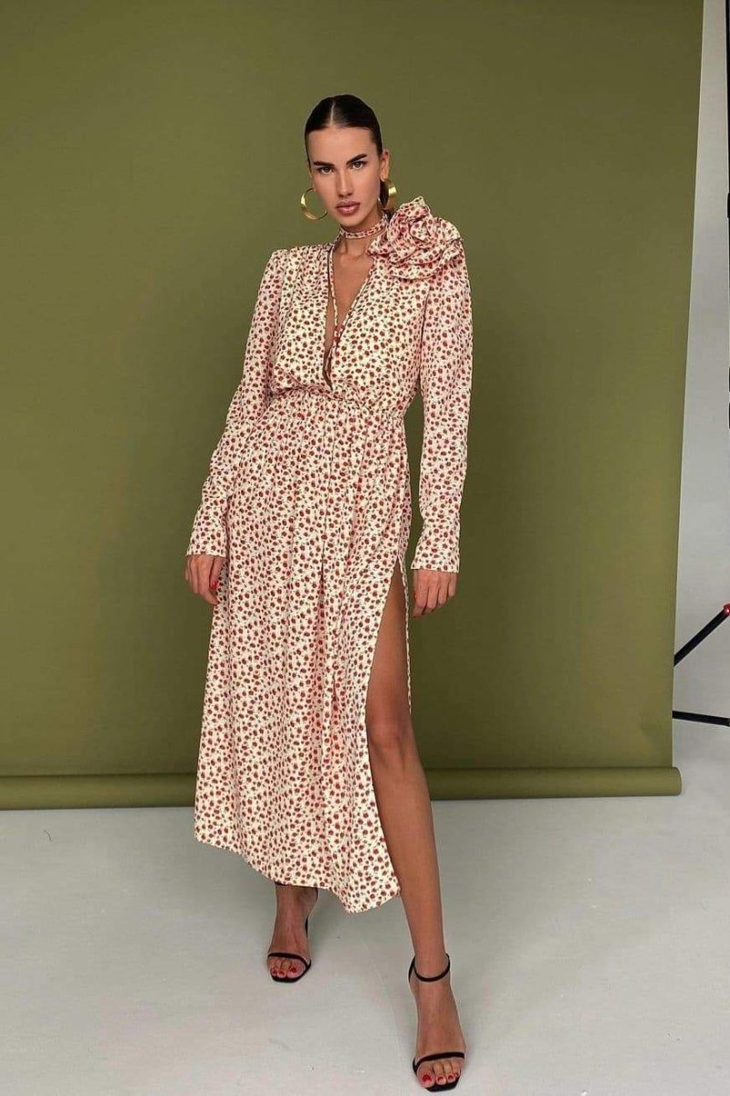 Bertha Flower V Neck Midi Dress Mssaz Desses