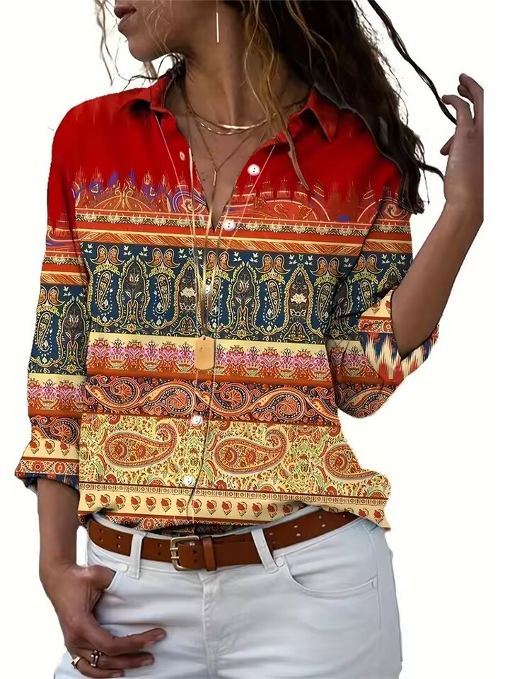 Trendy Cactus and Succulent Print Single-Breasted Shirt Mssza