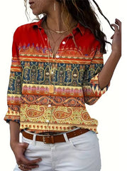 Trendy Cactus and Succulent Print Single-Breasted Shirt Mssza
