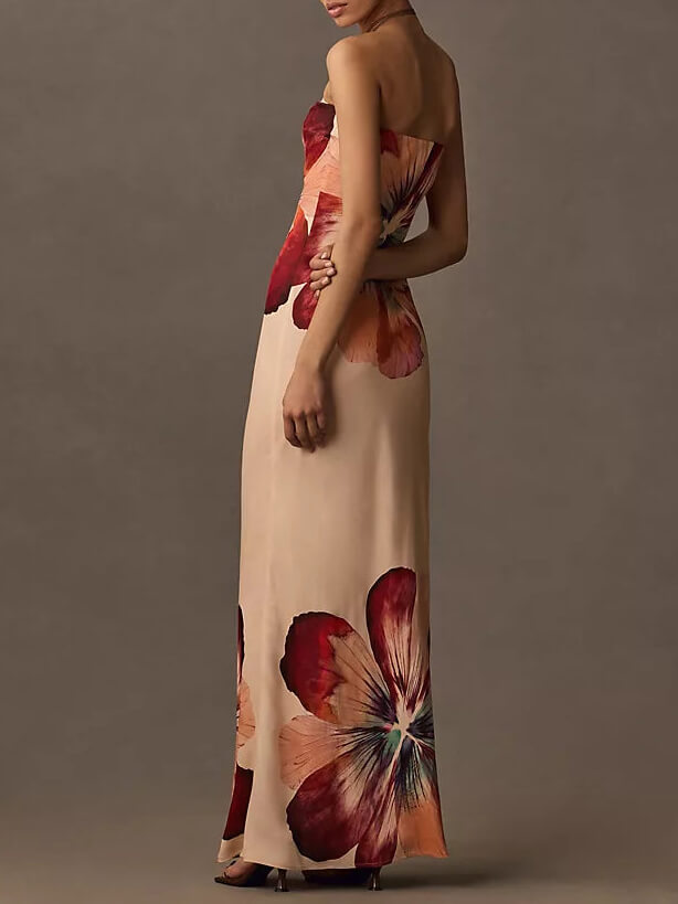 Fashionable Printed  Tube Top Slim Fit Midi Dress Mssaz Desses