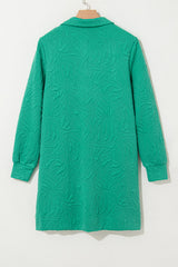 Sea Green Jacquard Textured Quarter Zipper Shift Mini Dress Mssaz Desses
