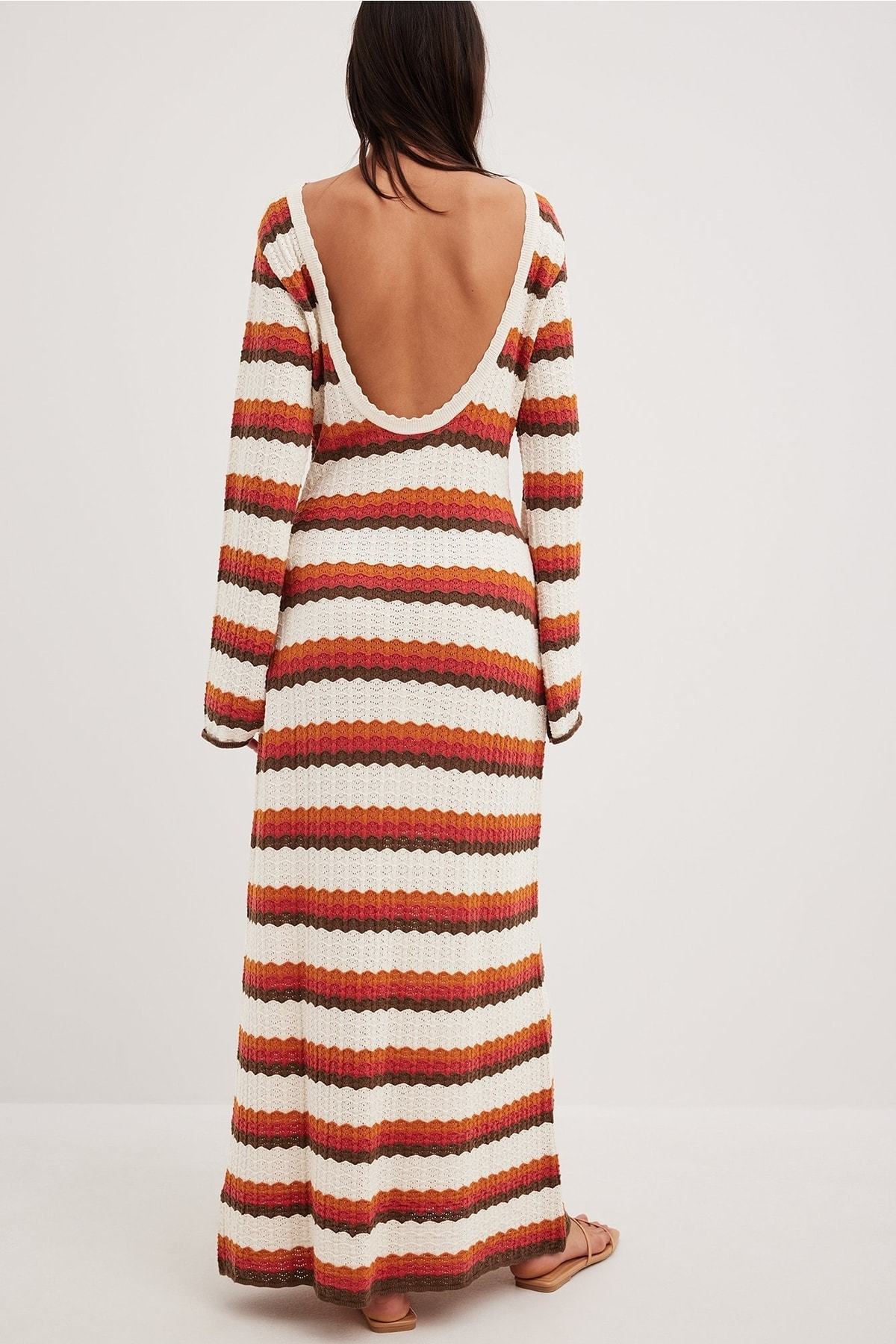 Calista Weaved Zigzag Backless Maxi Knit Dress Mssaz Desses