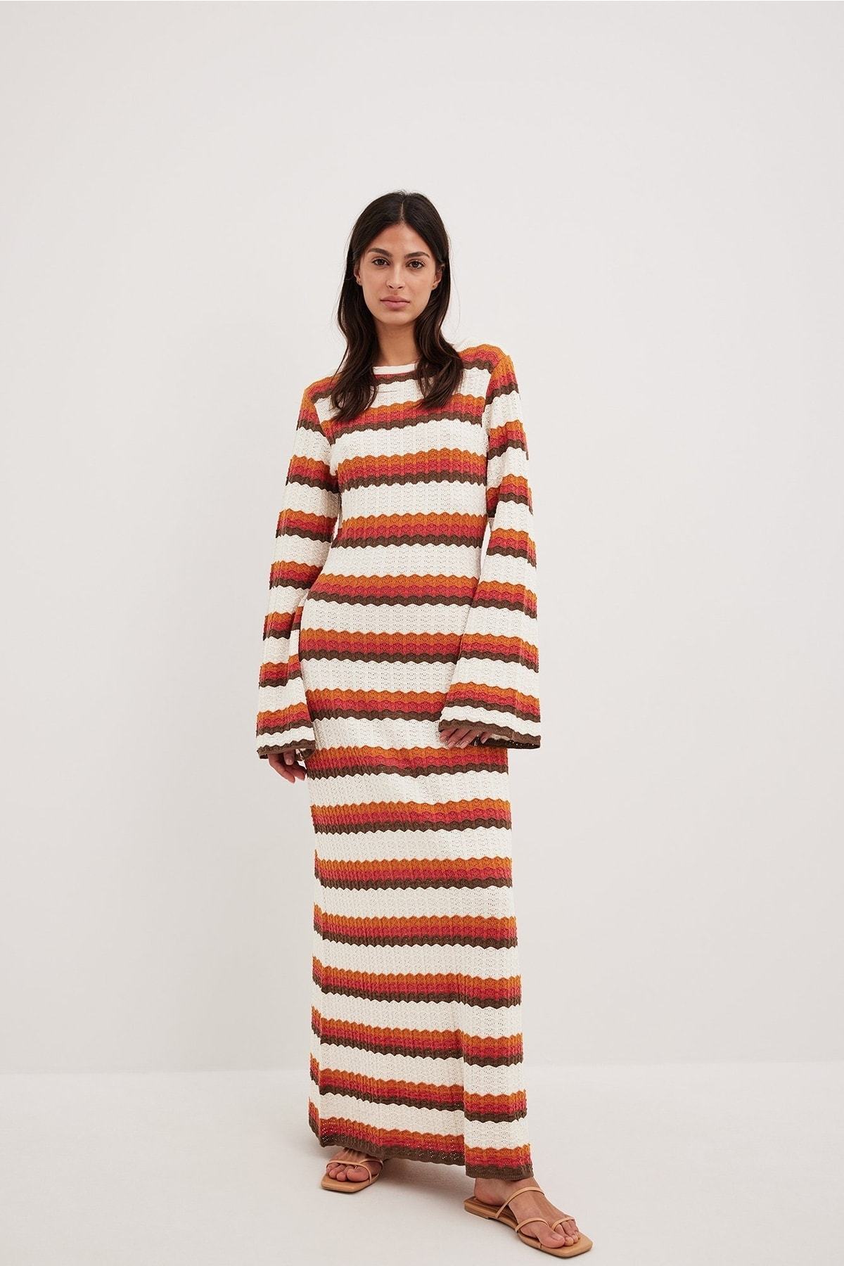 Calista Weaved Zigzag Backless Maxi Knit Dress Mssaz Desses