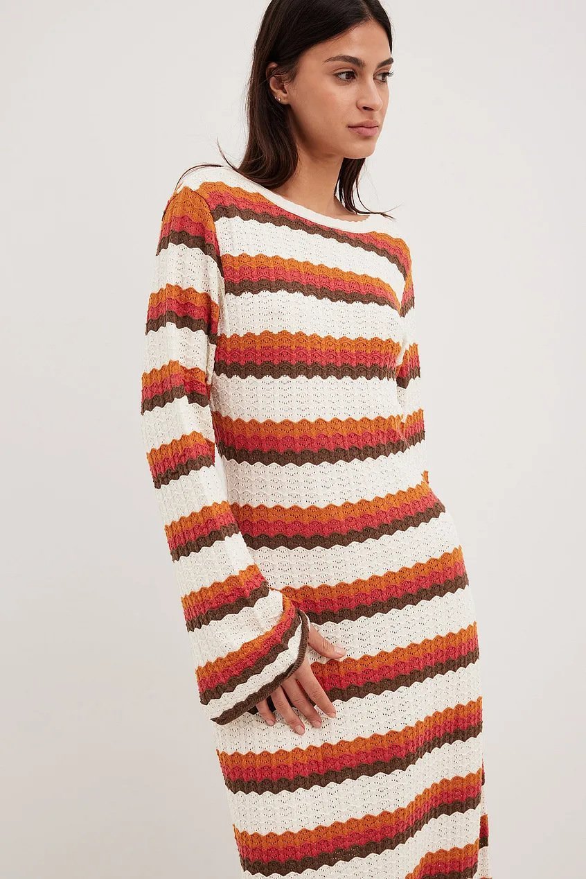 Calista Weaved Zigzag Backless Maxi Knit Dress Mssaz Desses