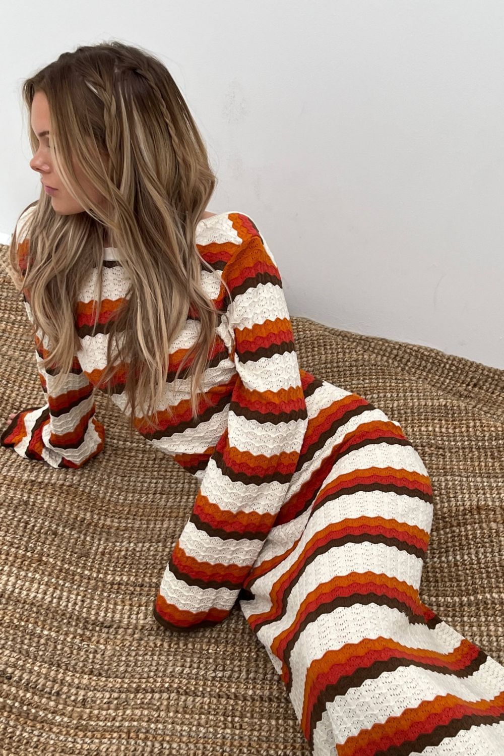 Calista Weaved Zigzag Backless Maxi Knit Dress Mssaz Desses