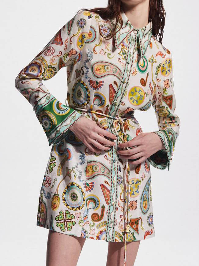 Exquisite And Fashionable Printed Trumpet Sleeve Mini Dress Mssaz Desses