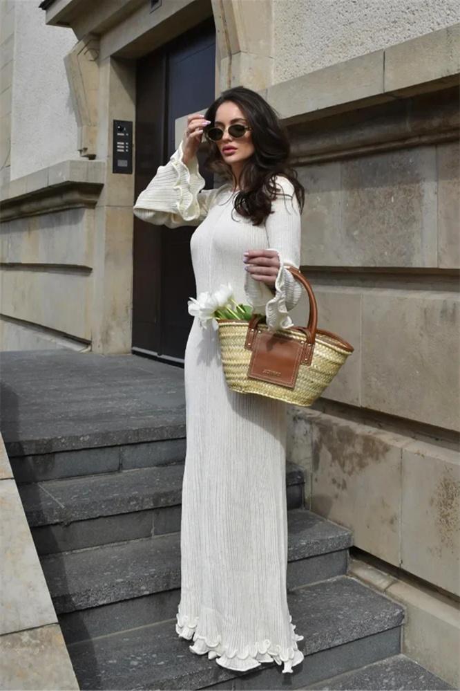 Clara Ruffle Long Sleeve Knit Maxi Dress Mssaz Desses