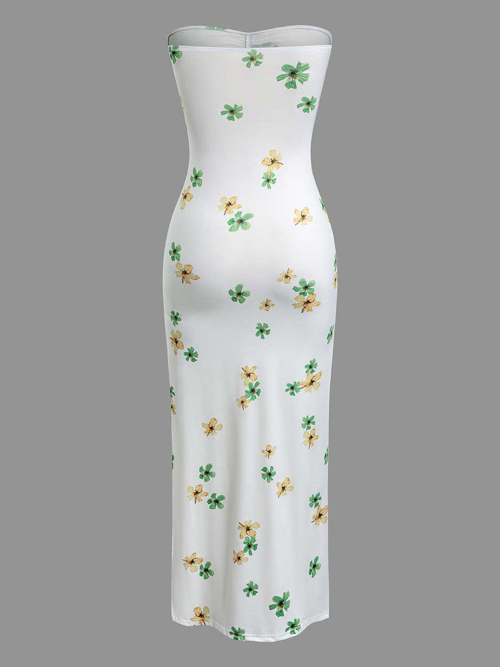 Floral Print Ruched Slit Strapless Maxi Dress Mssaz Desses