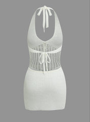 Halter Crochet Waist Backless Knit Mini Dress Mssaz Desses