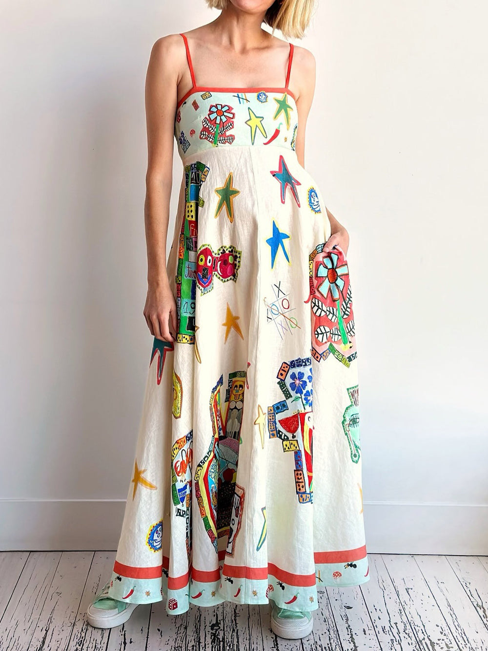 Unique Graffiti Print Suspenders Long Swing Maxi Dress Mssaz Desses