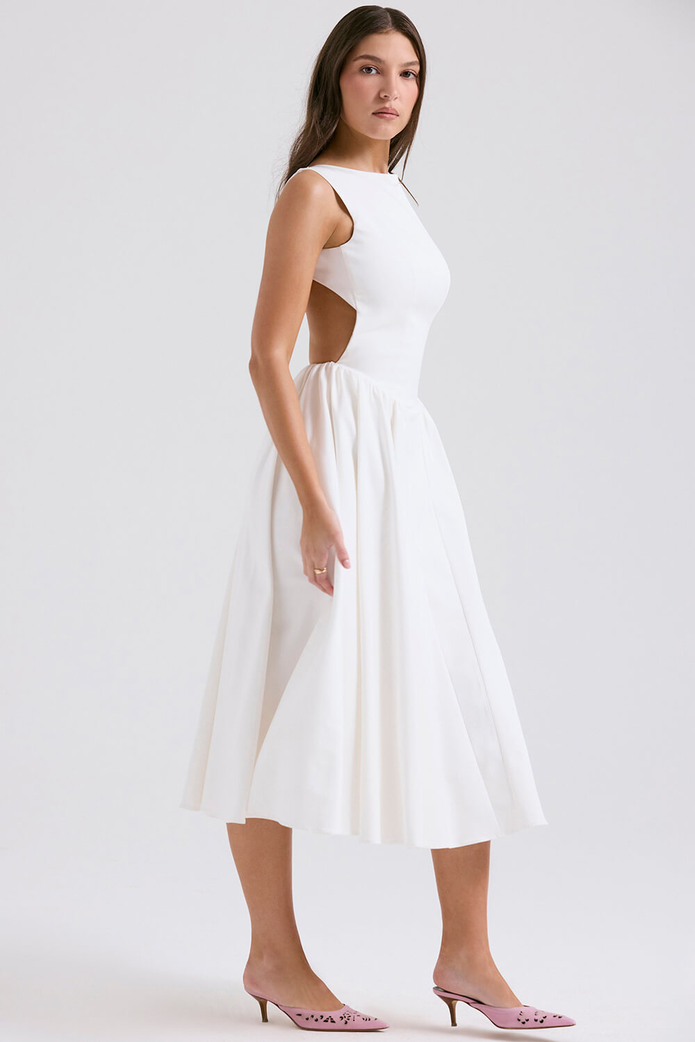Stylish And Elegant Solid Color Round Neck Backless Sleeveless Midi Dress Mssaz Desses