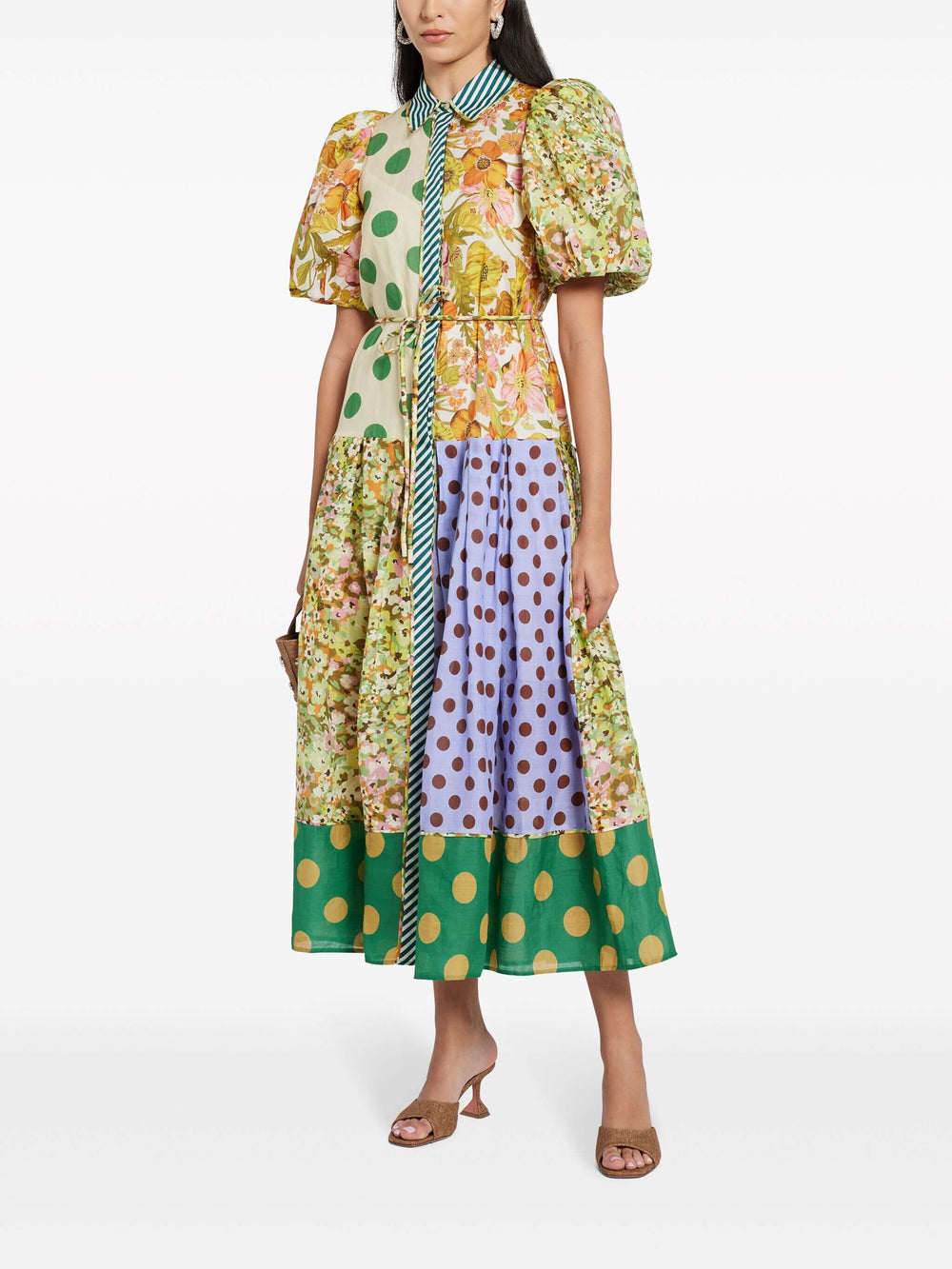 Exquisite Retro Floral Print Puff Sleeve Midi Dress Mssaz Desses