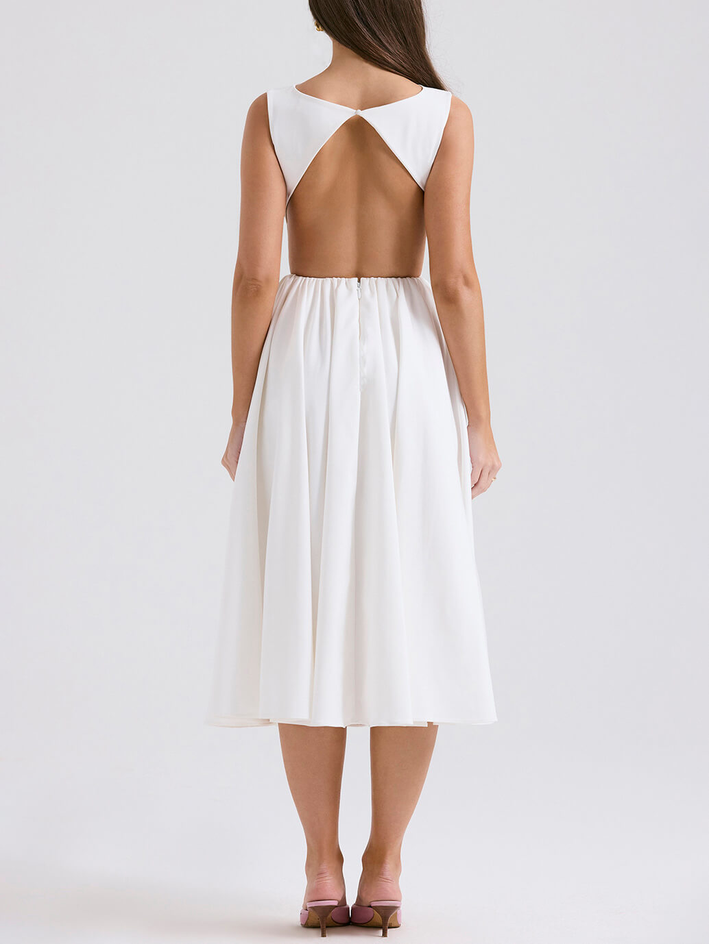 Stylish And Elegant Solid Color Round Neck Backless Sleeveless Midi Dress Mssaz Desses